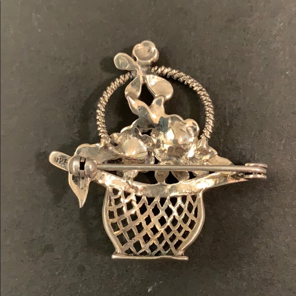 Vintage Sterling Silver Flower Basket Brooch - Picture 5 of 15